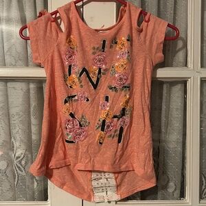 😉Bundle Days😉Girls Beautees Off The Shoulder Knot Summer Top Pink Floral